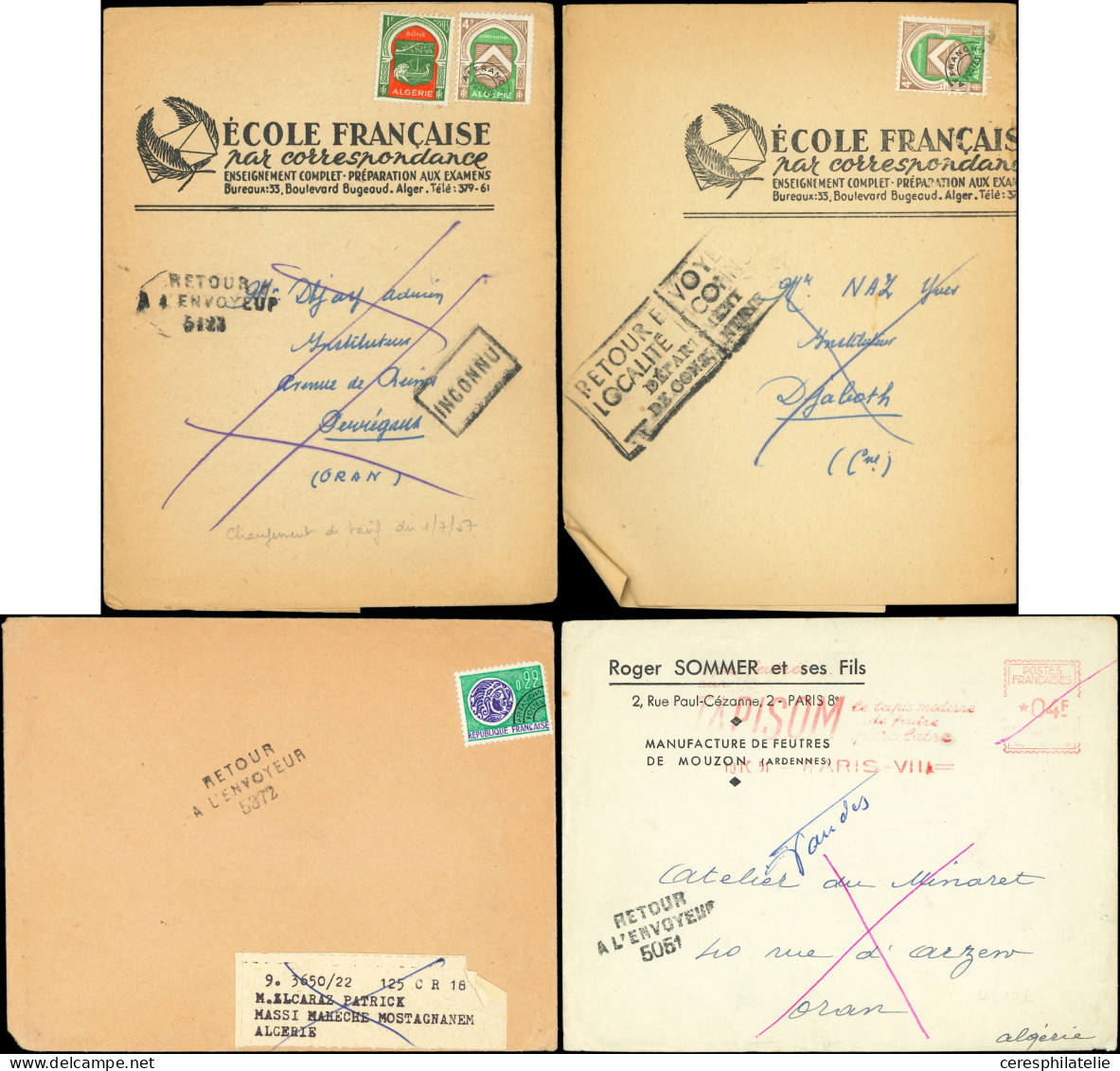 Let ALGERIE Lot De 15 Doc. Divers Avec Cachets De Retour à L'Envoyeur Différents, 1892-1973, TB - Otros & Sin Clasificación