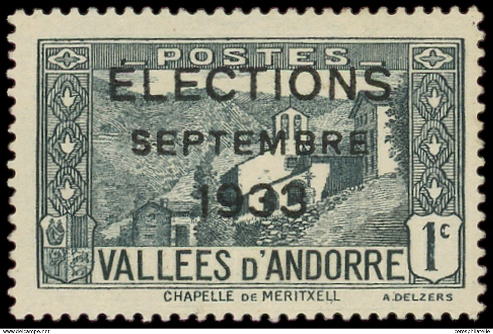 (*) ANDORRE 24 : 1c. Ardoise, Surch. ELECTIONS/SEPTEMBRE/1933, TB - Unused Stamps