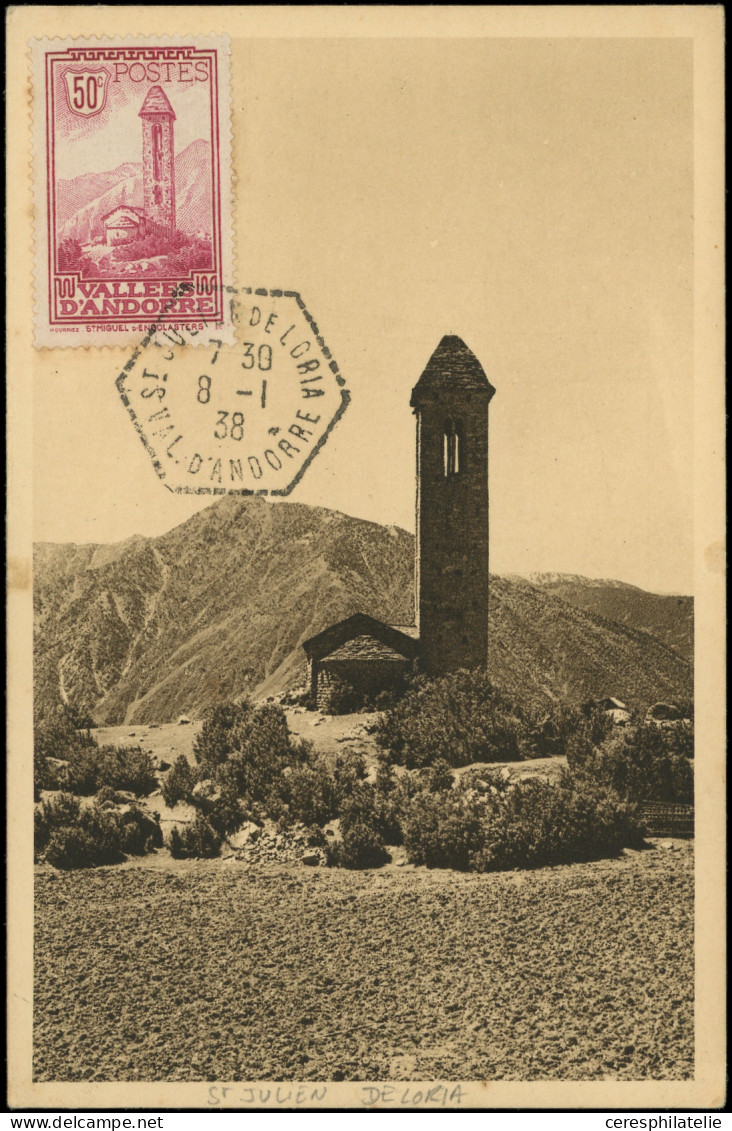 Let ANDORRE 35 : 50c. Lie De Vin Obl. Càd Hexag. St JULIEN DE LORIA 8/1/38 S. CM, TB - Storia Postale