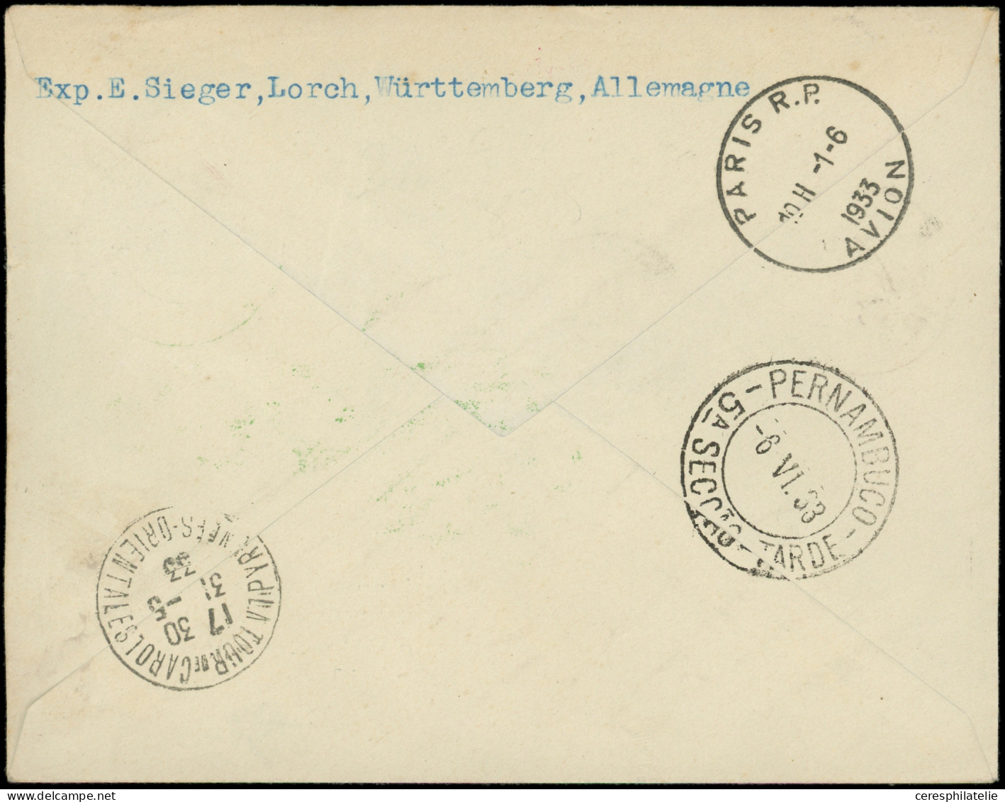 Let ANDORRE 41 Et 44 : 2f. Et 10f. Obl. ANDORRE LA VIEILLE 29/5/33 S. Env. Rec., Cachet Zeppelin, Càd Friedrichshafen 3/ - Covers & Documents