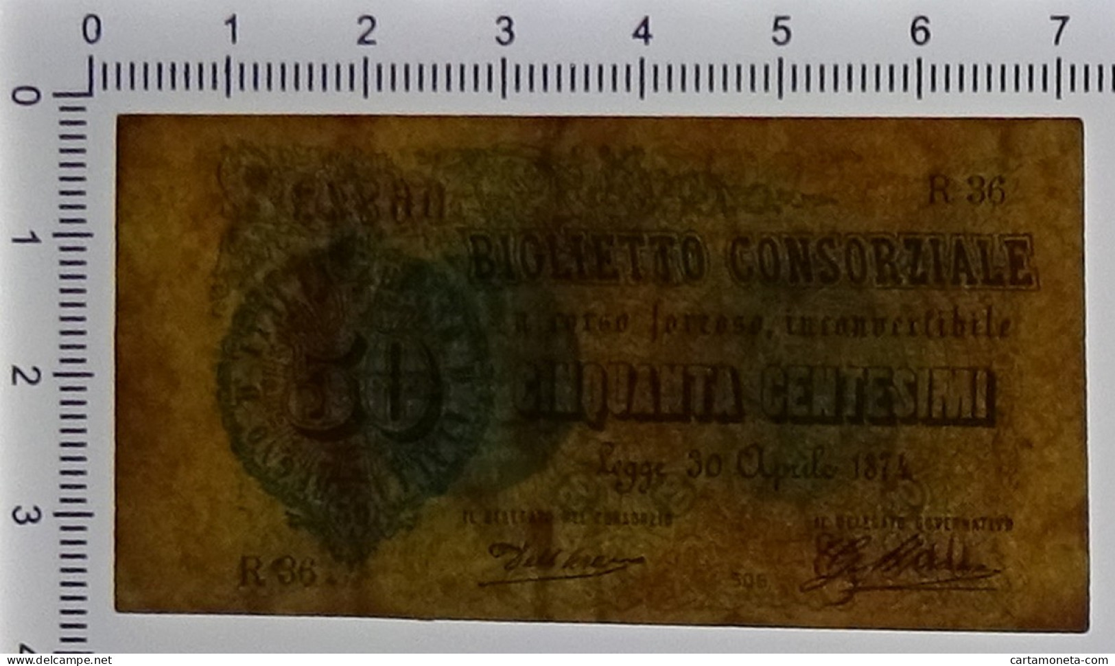 50 CENTESIMI BIGLIETTO CONSORZIALE REGNO D'ITALIA 30/04/1874 BB/BB+ - Biglietto Consorziale