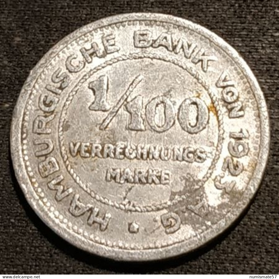 ALLEMAGNE - GERMANY - 1/100 Verrechnungsmarke - Hamburg - 1923 - Funck# 637.1a - KM# Tn1 - Noodgeld