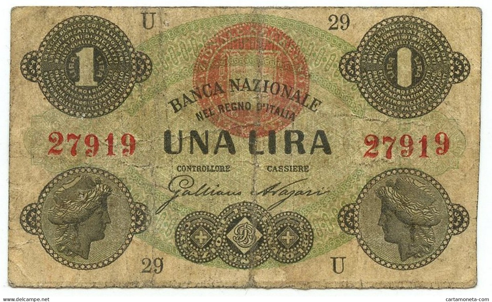 1 LIRA BANCA NAZIONALE NEL REGNO D'ITALIA 15/01/1873 BB - Other & Unclassified