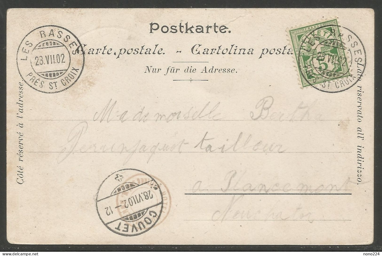 Carte P De 1902 ( Hôtel Du Chasseron ) - Sainte-Croix 