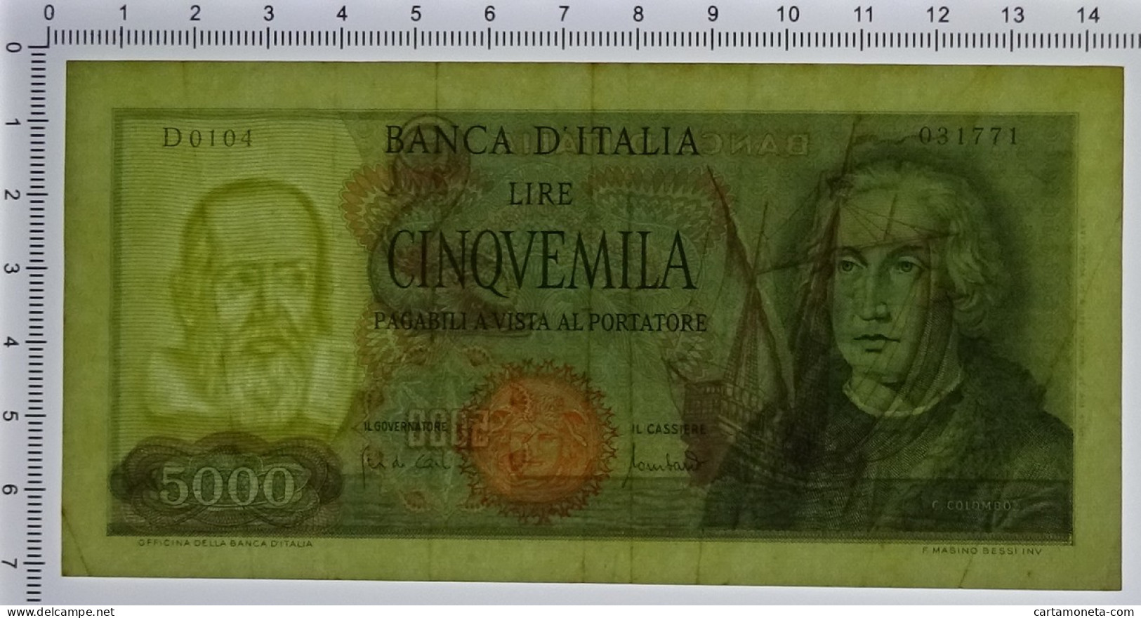 5000 LIRE CRISTOFORO COLOMBO I TIPO MEDUSA 20/01/1970 BB+ - Otros & Sin Clasificación