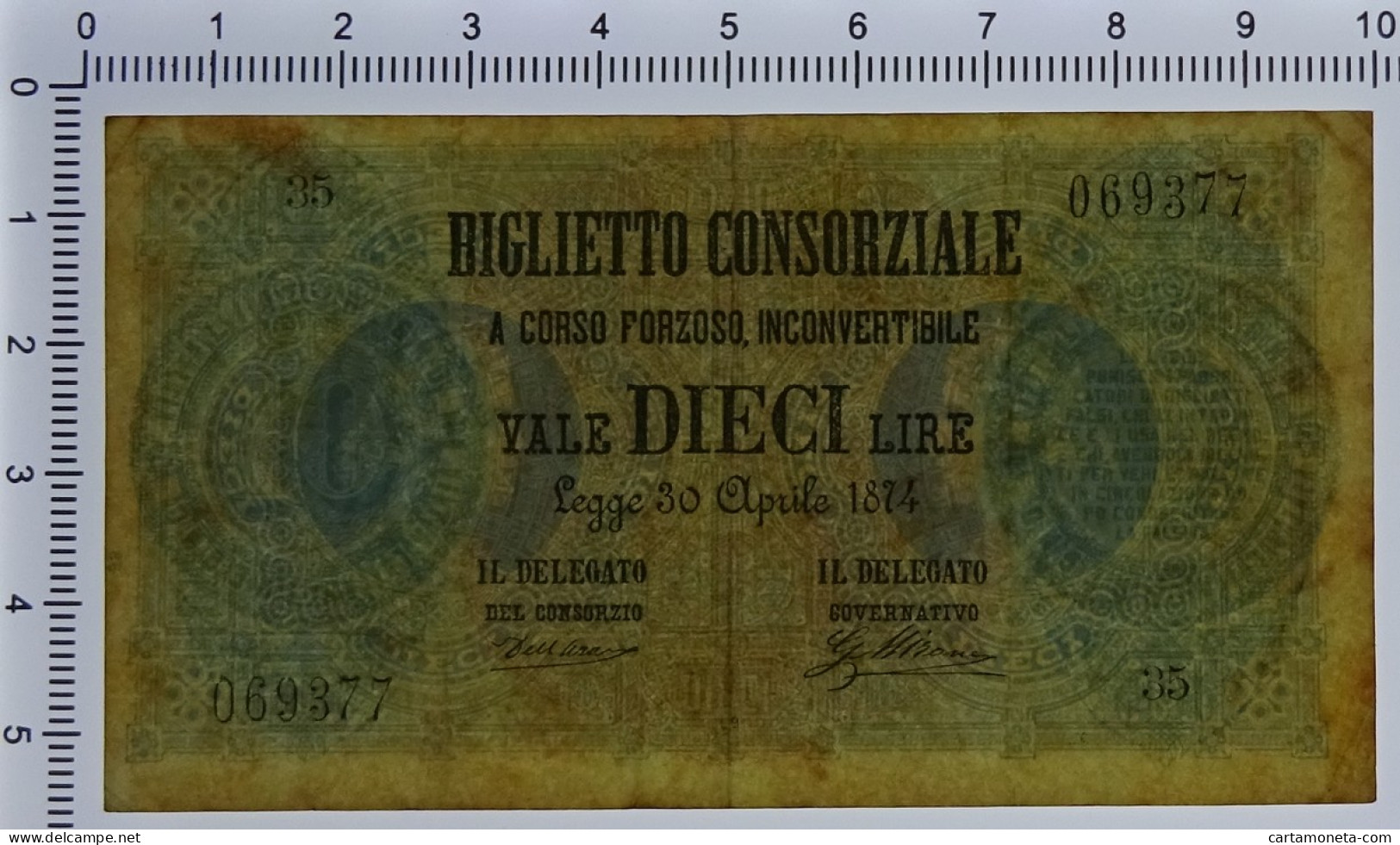 10 LIRE BIGLIETTO CONSORZIALE REGNO D'ITALIA 30/04/1874 BB/BB+ - Biglietti Consorziale