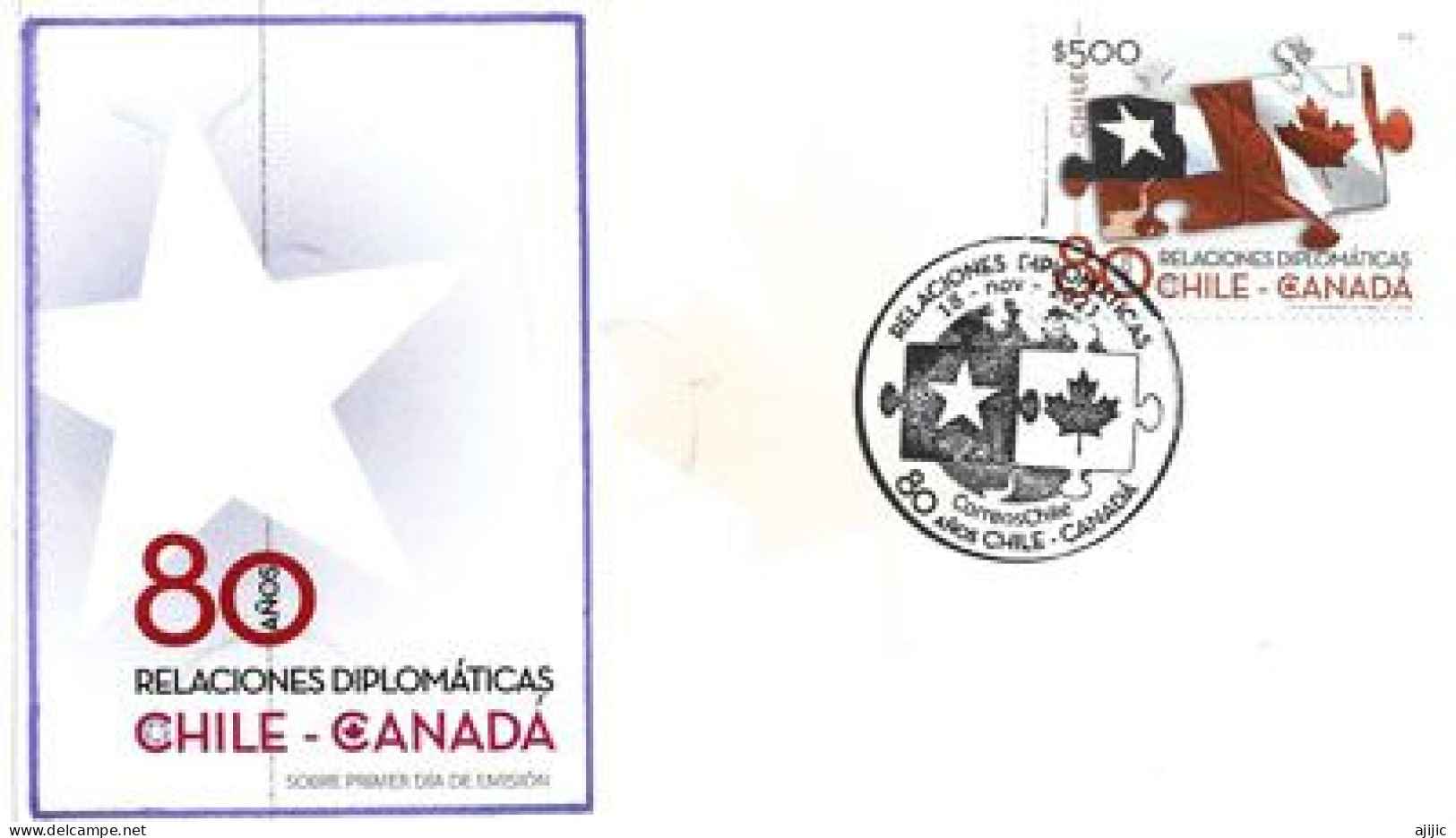 CANADA-CHILE.   Joint Issue.  80 Years Relations.  FDC 2021 - Lettres & Documents