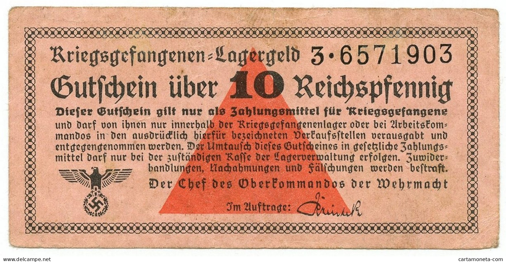 10 REICHSPFENNIG PRIGIONIERI DI GUERRA WWII GERMANIA LAGERGELD 1939-1945 BB/BB+ - Altri & Non Classificati