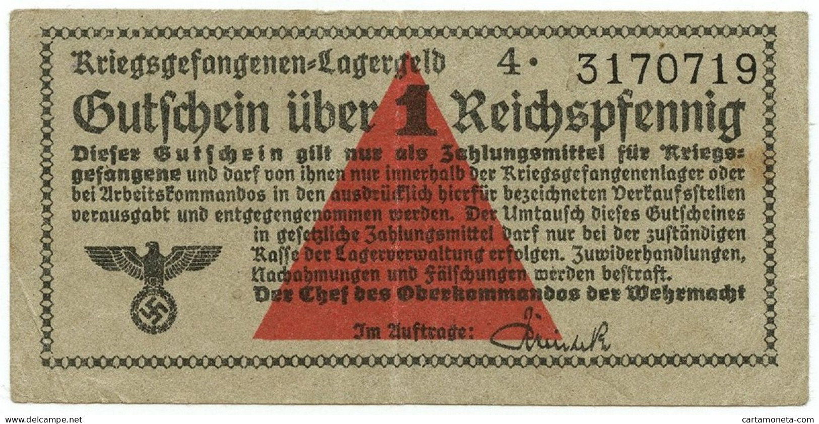 1 REICHSPFENNIG PRIGIONIERI DI GUERRA WWII GERMANIA LAGERGELD 1939-1945 BB+ - Altri & Non Classificati