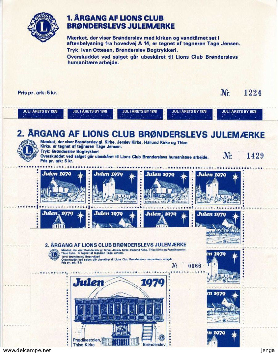 Denmark; Lions Club.  Local Christmas Seals Brønderslev 1978 & 1979 - 2 Large And 1 Small Sheet - MNH (**) Not Folded. - Rotary, Lions Club