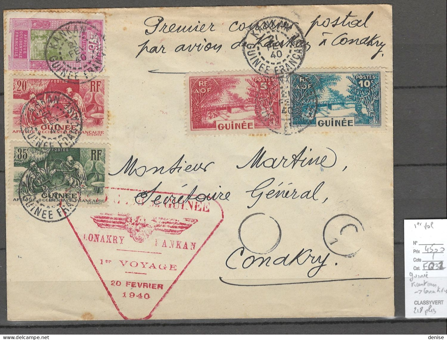 Guinée - Kankan 1er Vol Vers Conakry   - Censurée - 02/1940 - Covers & Documents