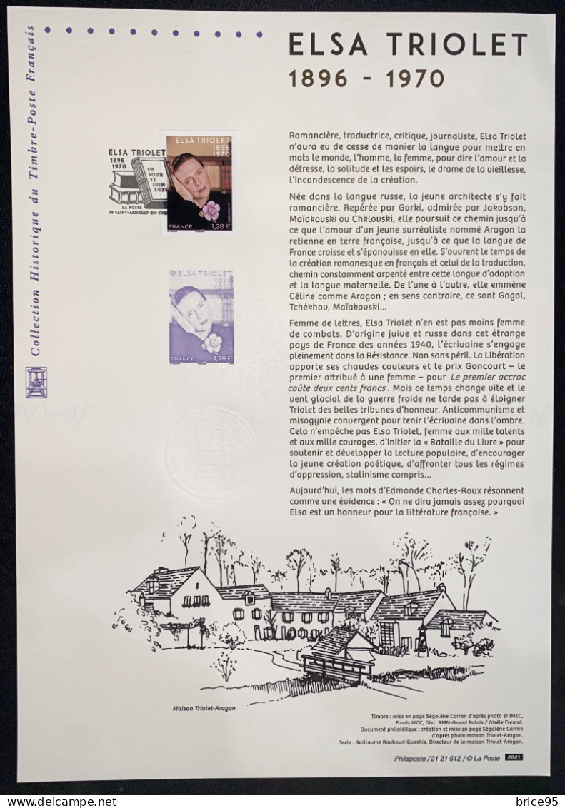 France - Document Philatélique - Premier Jour - FDC - YT N° 5494 - Elsa Triolet - 2021 - 2020-…