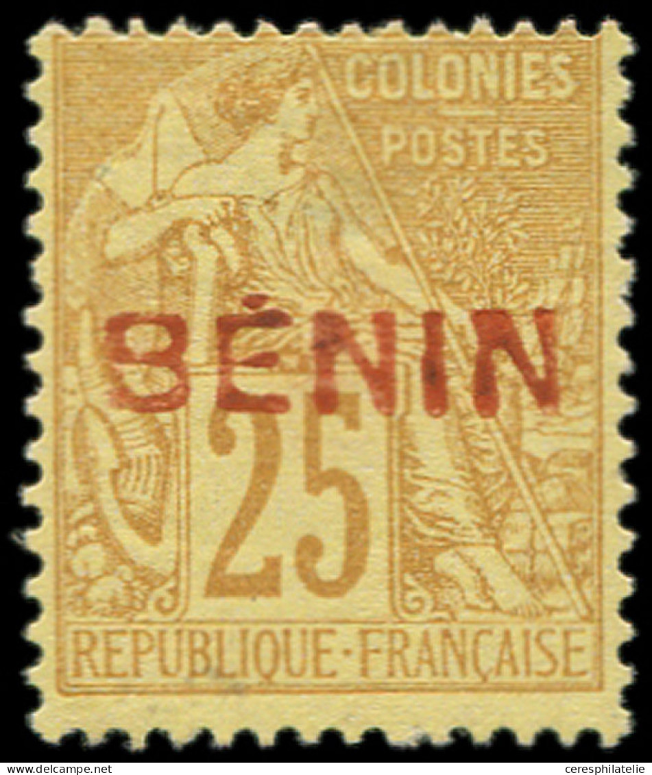 (*) BENIN 8B : 25c. Bistre-jaune, Surch. ROUGE, TB - Sonstige & Ohne Zuordnung