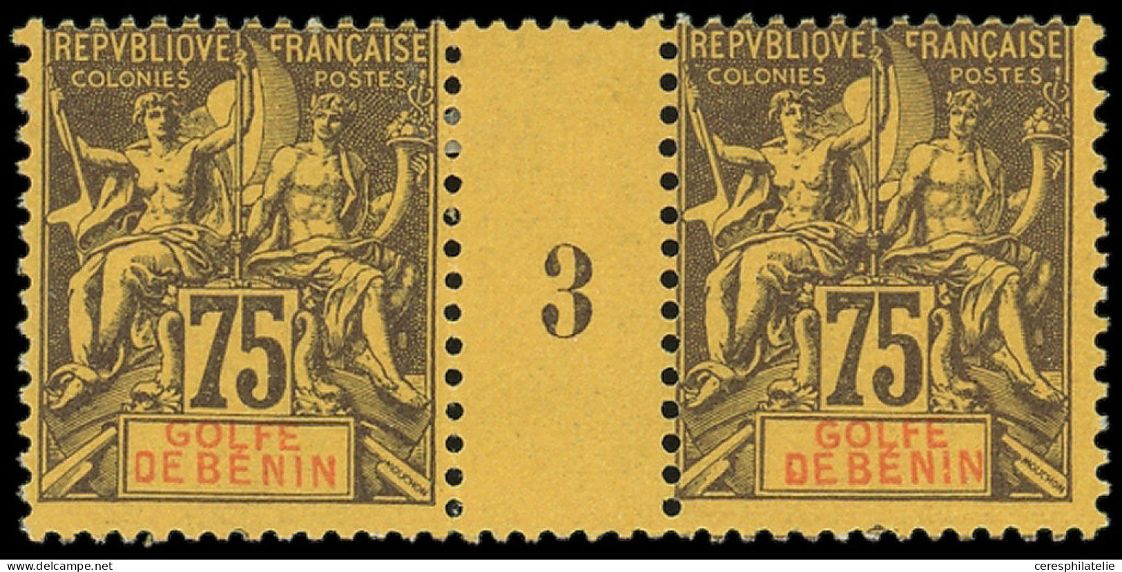 * BENIN 31 : 75c. Violet Sur Jaune, PAIRE Mill.3, TB - Other & Unclassified