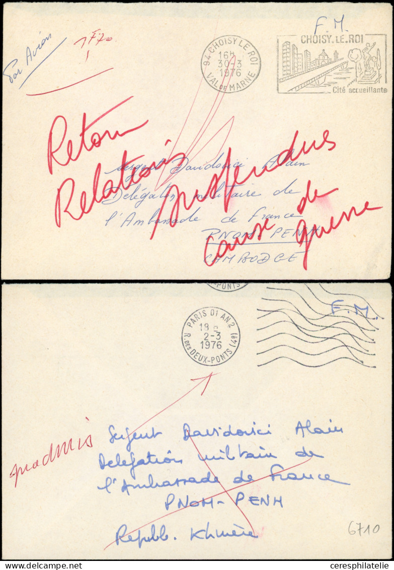 Let CAMBODGE Lot De 5 Lettres Avec Différentes Mentions De Retour Pour Relations Postales Suspendues, 1976-80, TB - Cambodia