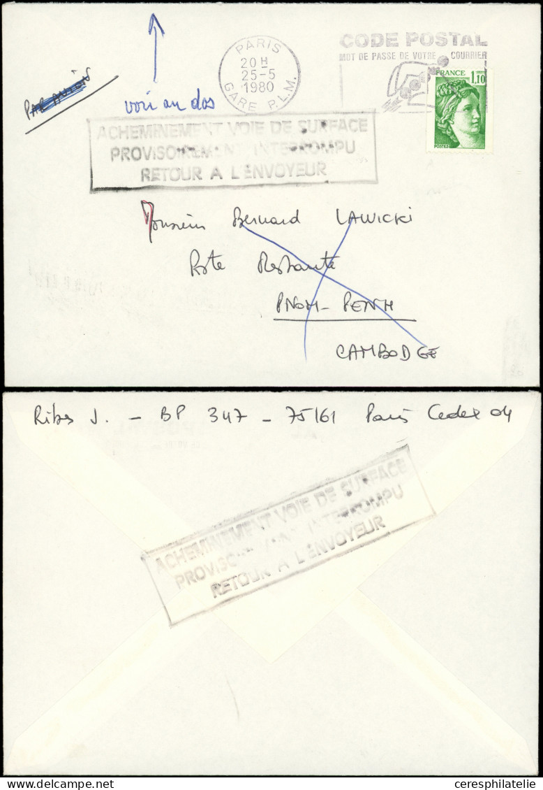 Let CAMBODGE Lot De 5 Lettres Avec Différentes Mentions De Retour Pour Relations Postales Suspendues, 1976-80, TB - Cambodia