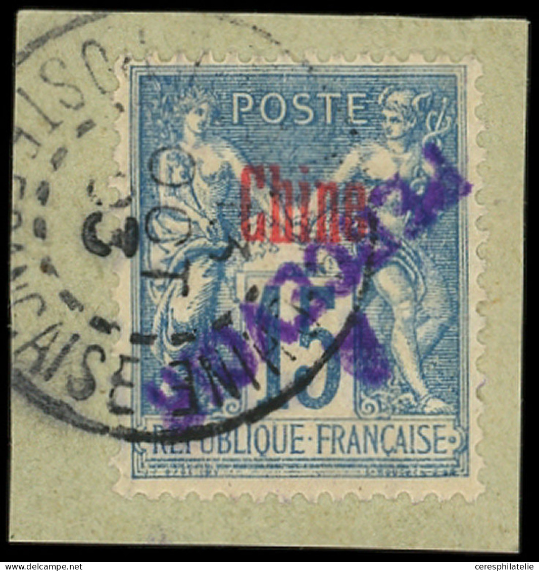 CHINE Taxe 15b : 15c. Bleu, Surcharge Violette RENVERSEE, Obl. Sur Fragt, TB - Other & Unclassified