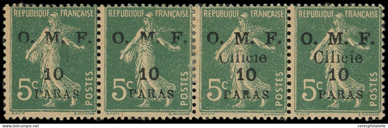 * CILICIE 90 : 10pa. Sur 5c. Vert, BANDE De 4, 2 Ex. SANS Cilicie, 2 Ex. ** (1 Avec Variété), TB - Otros & Sin Clasificación