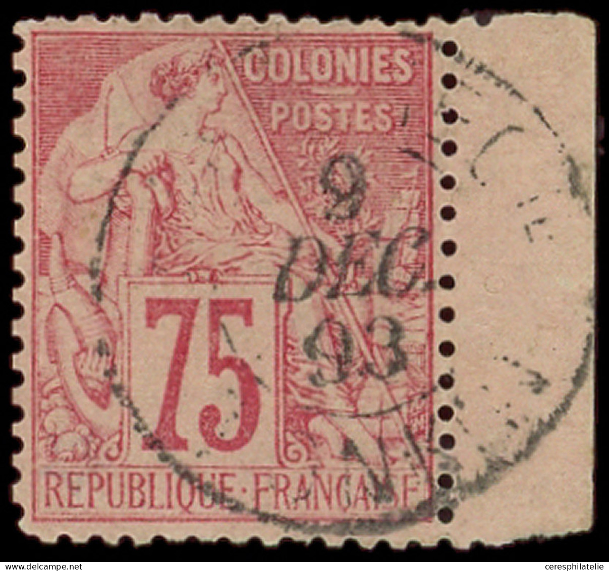 COCHINCHINE CG N°58 : 75c. Rose Obl. Càd HANOI-CONCESS-TONKIN 9/12/93, TB - Other & Unclassified