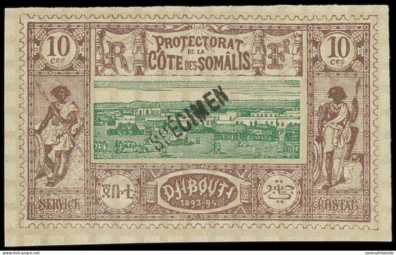 (*) COTE DES SOMALIS 10a : 10c. Brun-lilas Et Vert, Surchargé SPECIMEN T II, TB - Otros & Sin Clasificación