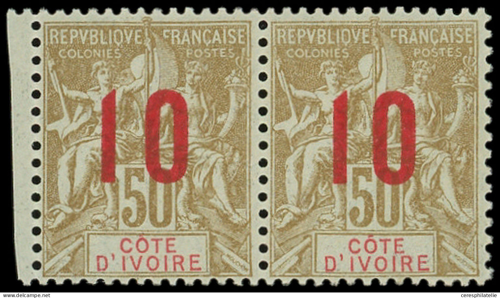 ** COTE D'IVOIRE 40Aa : 10 Sur 50c. Bistre Sur Azuré, SURCHARGE ESPACEE Tenant à Normal, Petit Bdf, TTB. C - Andere & Zonder Classificatie