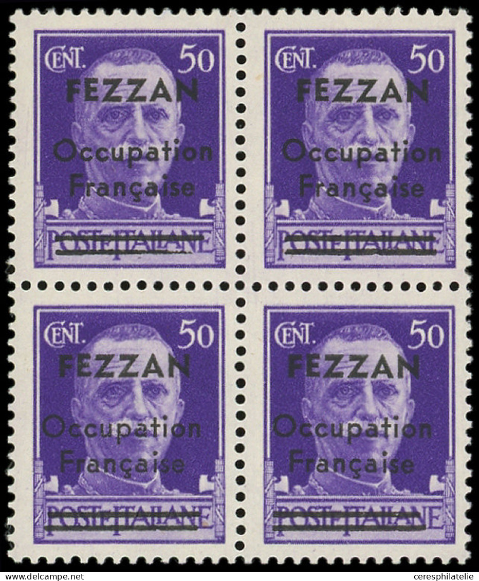 ** FEZZAN 1 : 50c. Violet, BLOC De 4, Un Ex. Barre Inférieure Partielle, TB - Other & Unclassified