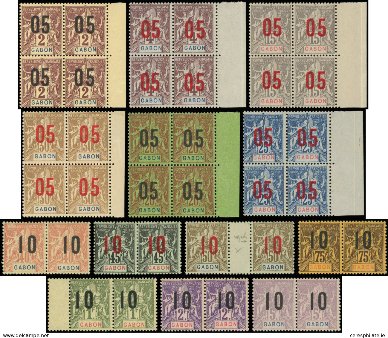 GABON 66/71 ** En BLOCS De 4 Et N°72/78 * En PAIRES, 1 Ex. De Chaque CHIFFRES ESPACES, TB - Sonstige & Ohne Zuordnung