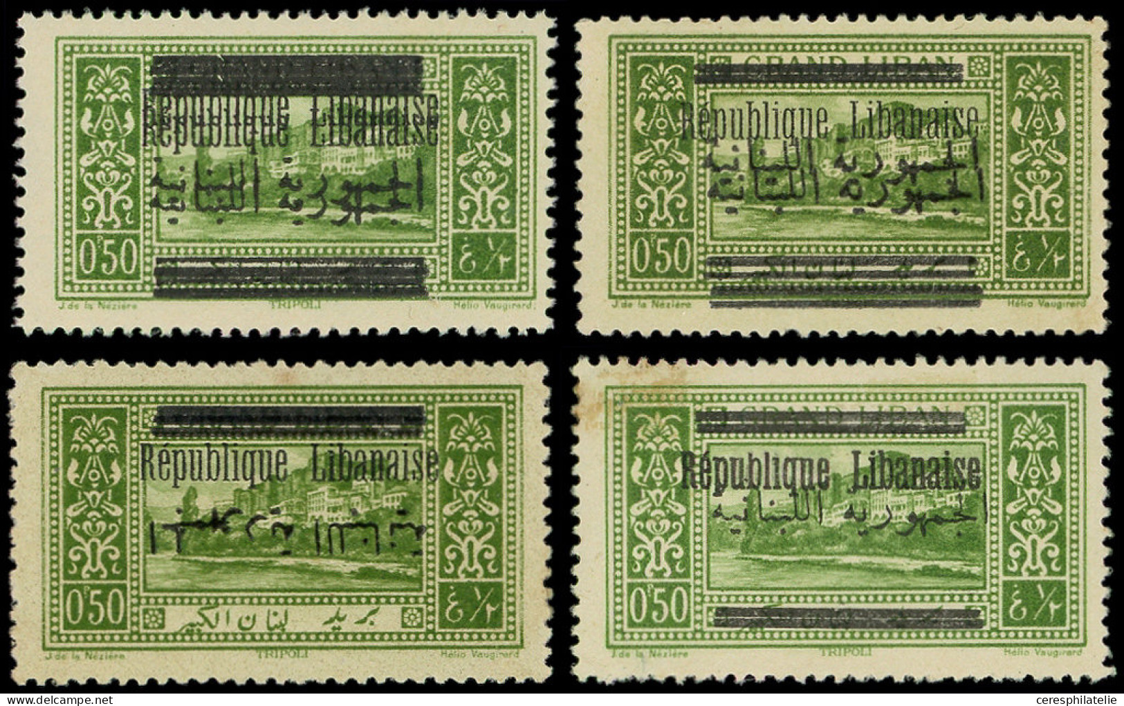 ** GRAND LIBAN 99b, 99c Et 99g : 0p.50 Vert-jaune, 4 Variétés Diverses, Très Lég. Rouss. S. 3 Ex., TB - Autres & Non Classés