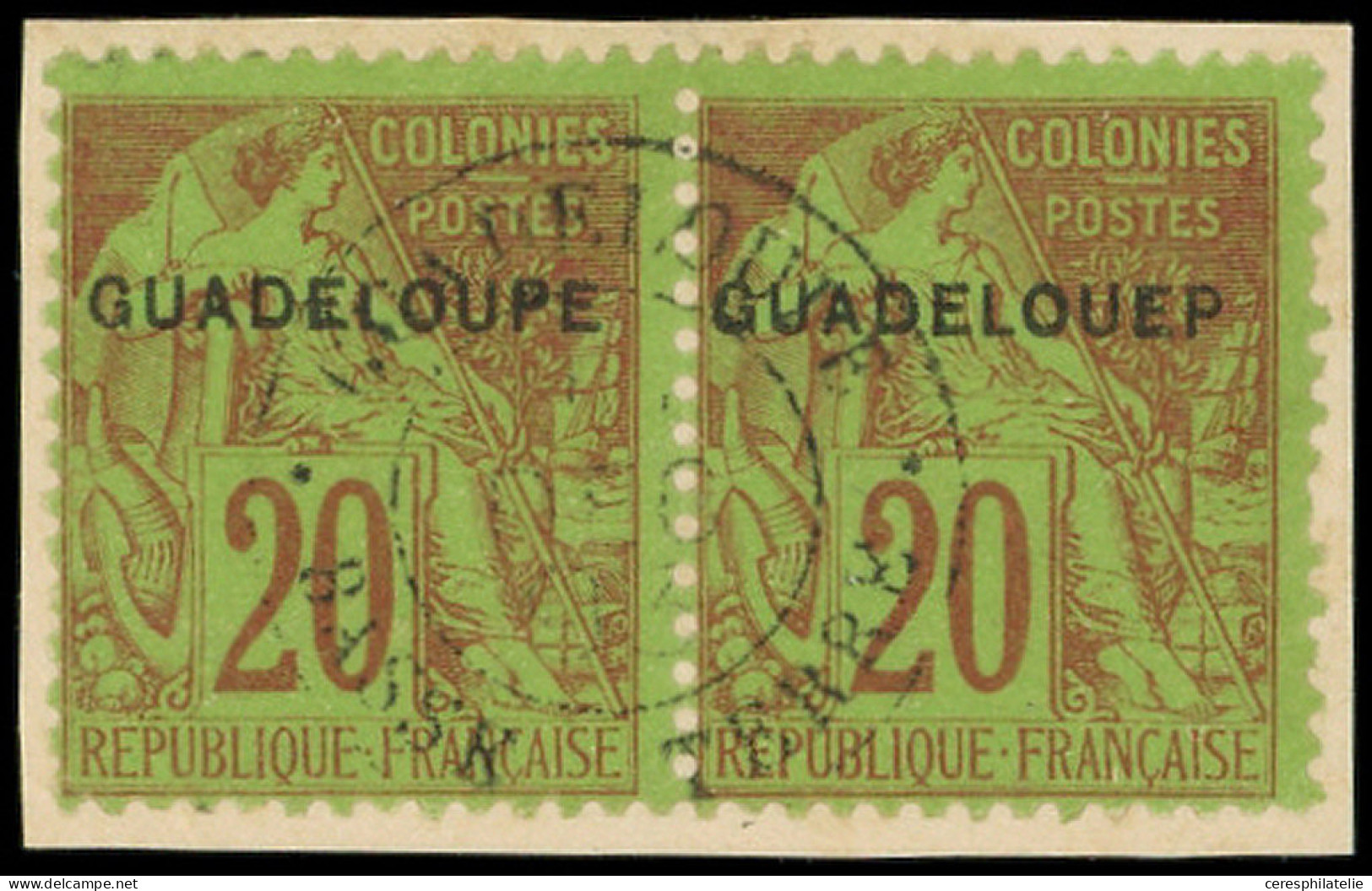 GUADELOUPE 20da : 20c. Brique Sur Vert, GUADELOUEP Tenant à Normal, Obl. S. Fragt, TB - Other & Unclassified