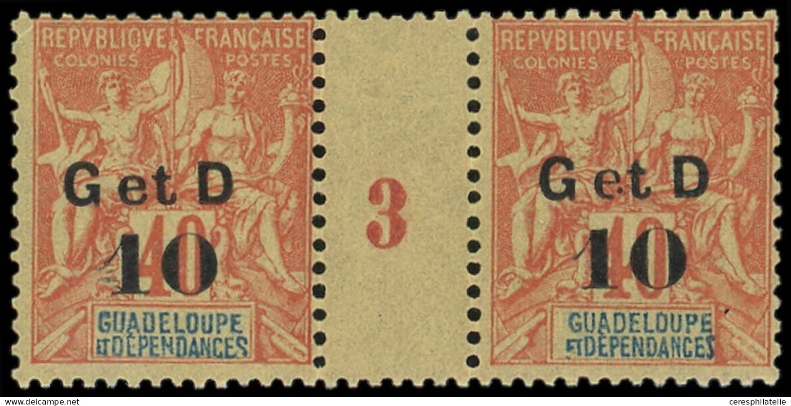 ** GUADELOUPE 46 : 10 Sur 40c. Orange, PAIRE Mill.3, TB - Otros & Sin Clasificación