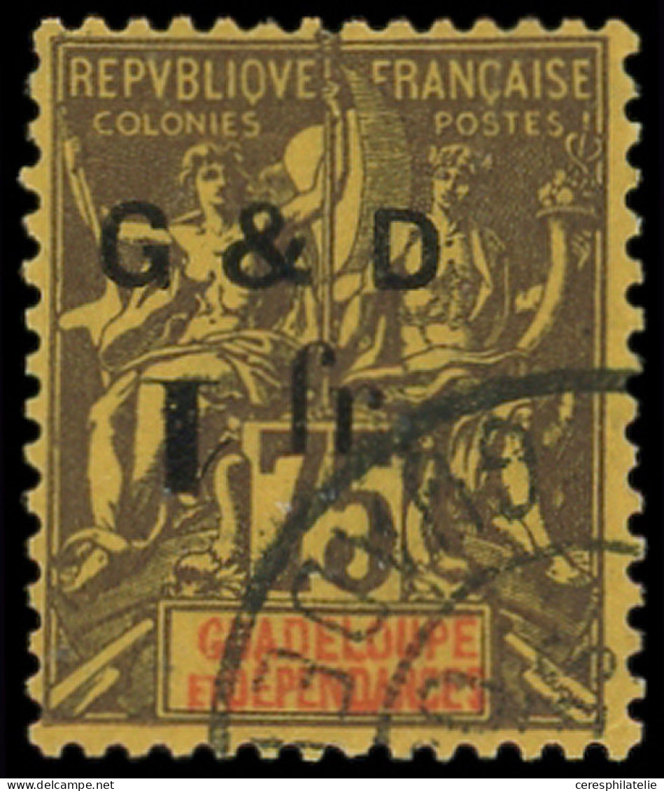 GUADELOUPE 49Bc : 1f. Sur 75c. Violet Sur Jaune, Chiffre 1 RENVERSE, Obl., TB. S - Autres & Non Classés