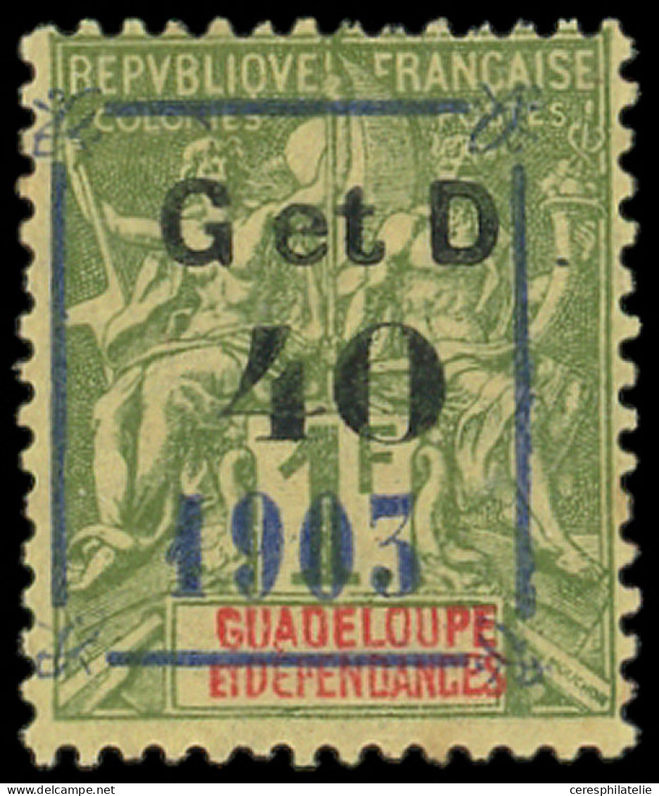 * GUADELOUPE 50 : 40 Sur 1f. Olive, Surch. Bleue Types T Et M, Abeille Retournée (N-O), Légères Rousseurs, Sinon TB - Altri & Non Classificati