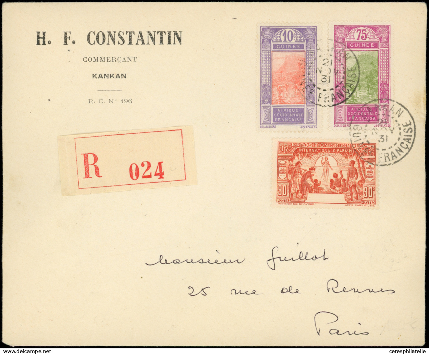 Let GUINEE 117a : 90c. Orange SANS GUINEE FRANCAISE + N°86 Et 110, Obl. KANKAN 21/11/31 S. Env. Rec., Arr. Paris, R Et T - Sonstige & Ohne Zuordnung