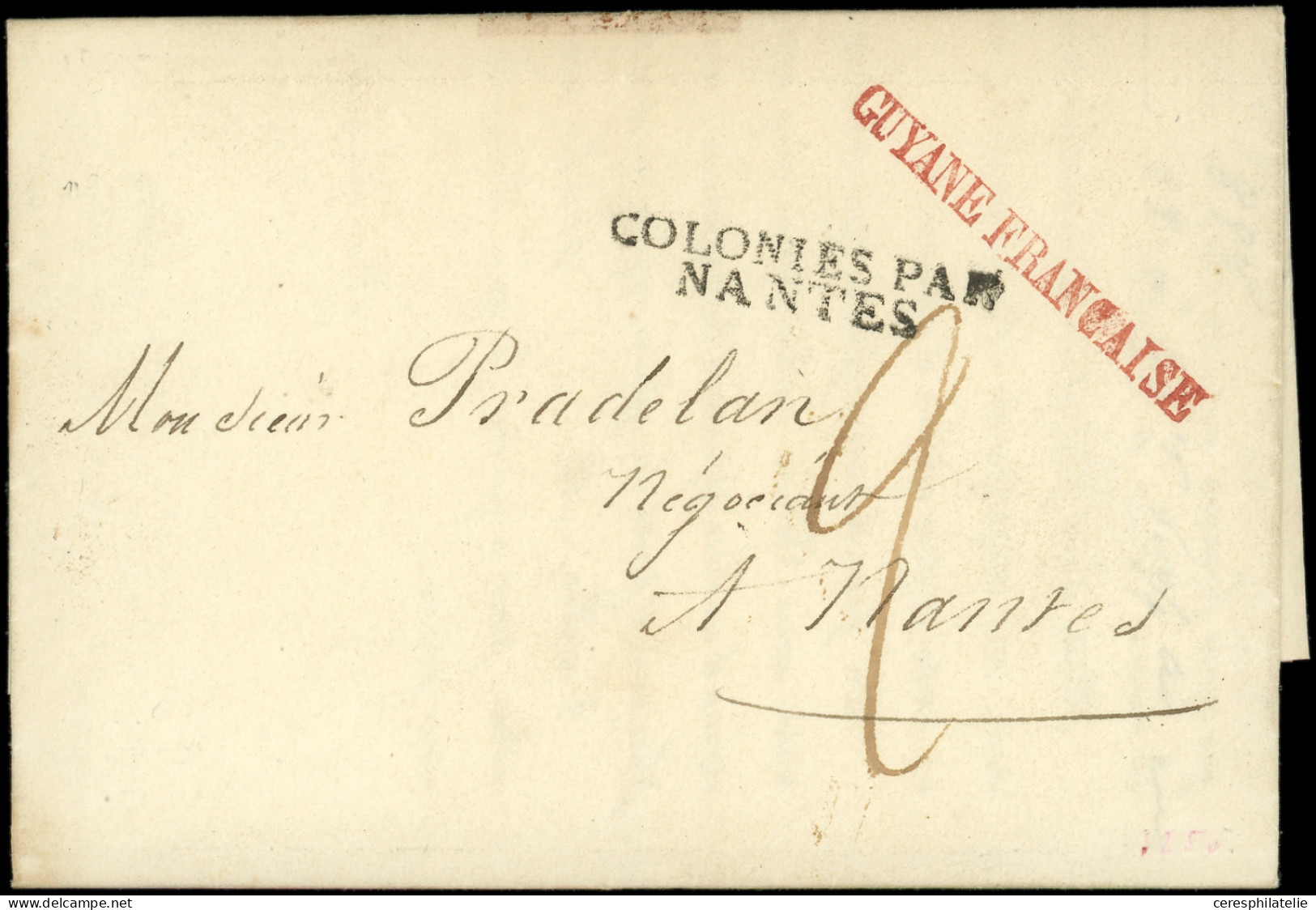 Let GUYANE MP GUYANE FRANCAISE En ROUGE Et MP COLONIES PAR/NANTES S. LAC De Cayenne 18/8/1825, Superbe - Altri & Non Classificati