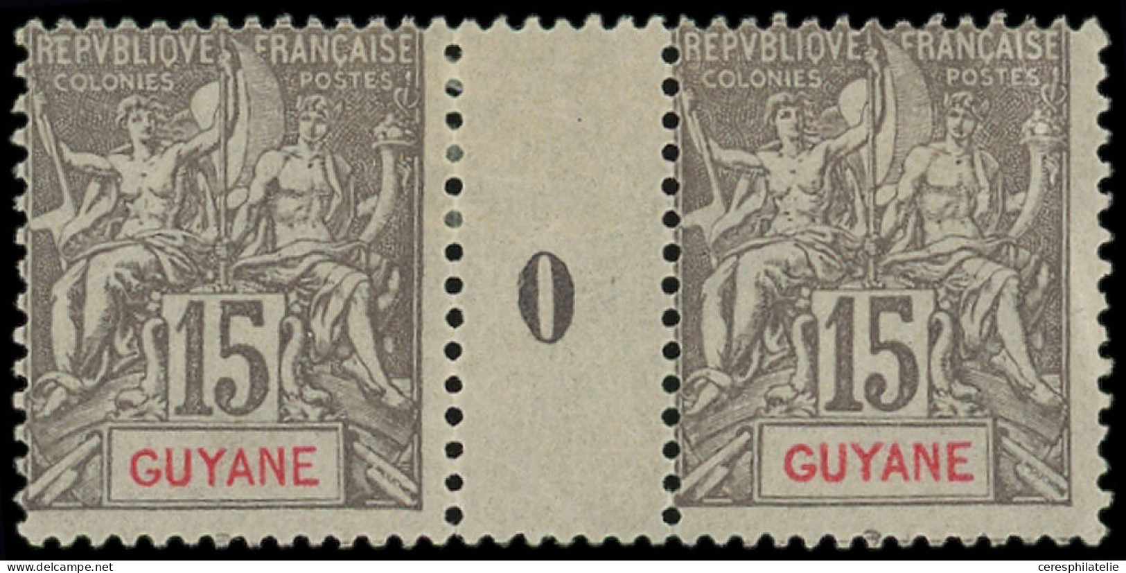 * GUYANE 45 : 15c. Gris, PAIRE Mill.0, TB - Other & Unclassified