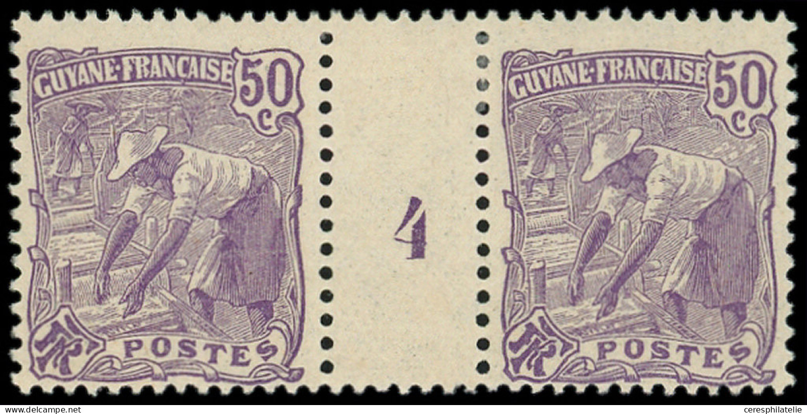 * GUYANE 61 : 50c. Violet, PAIRE Mill.4, TB - Other & Unclassified