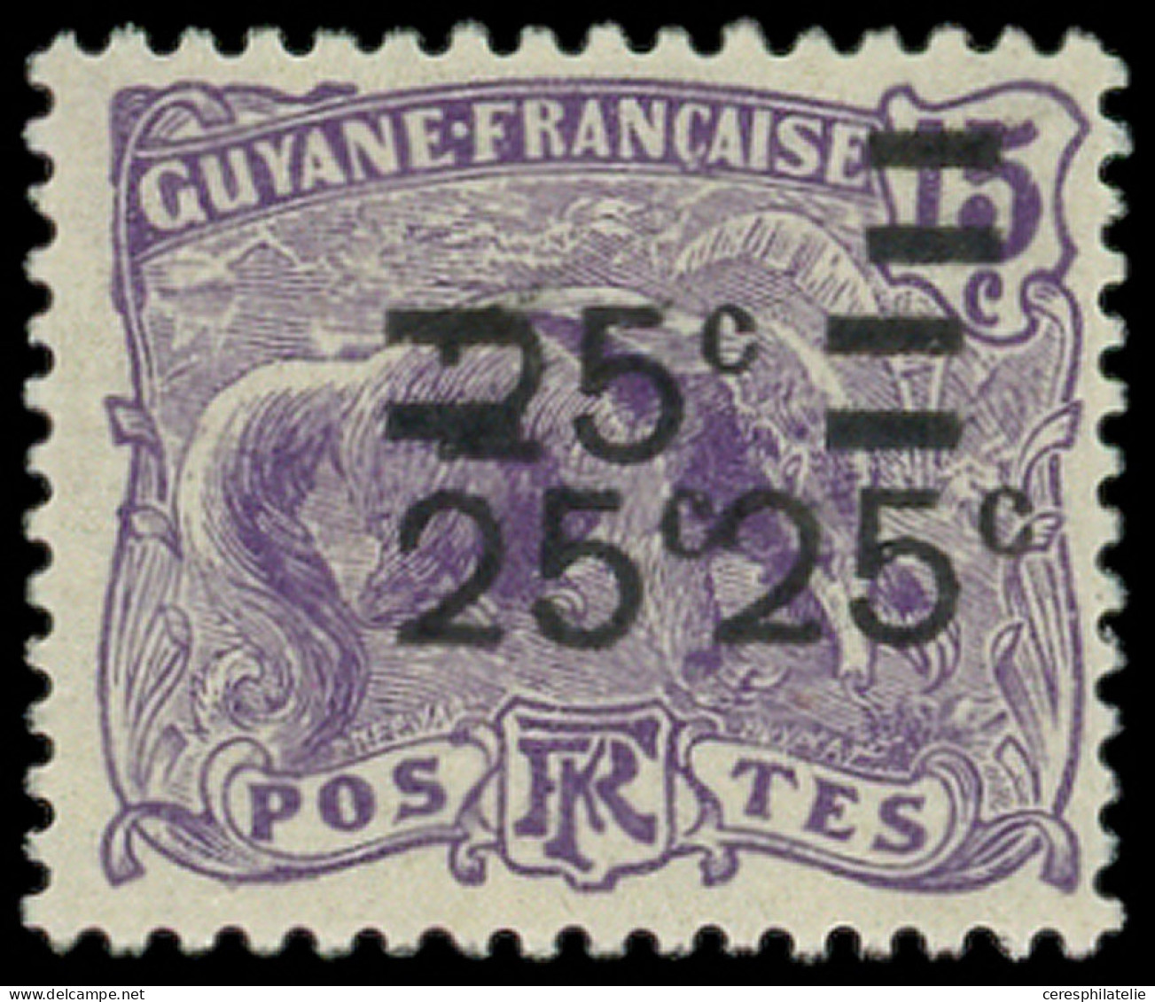 * GUYANE 97a : 25c. Sur 15c. Violet, TRIPLE Surch., TB - Other & Unclassified