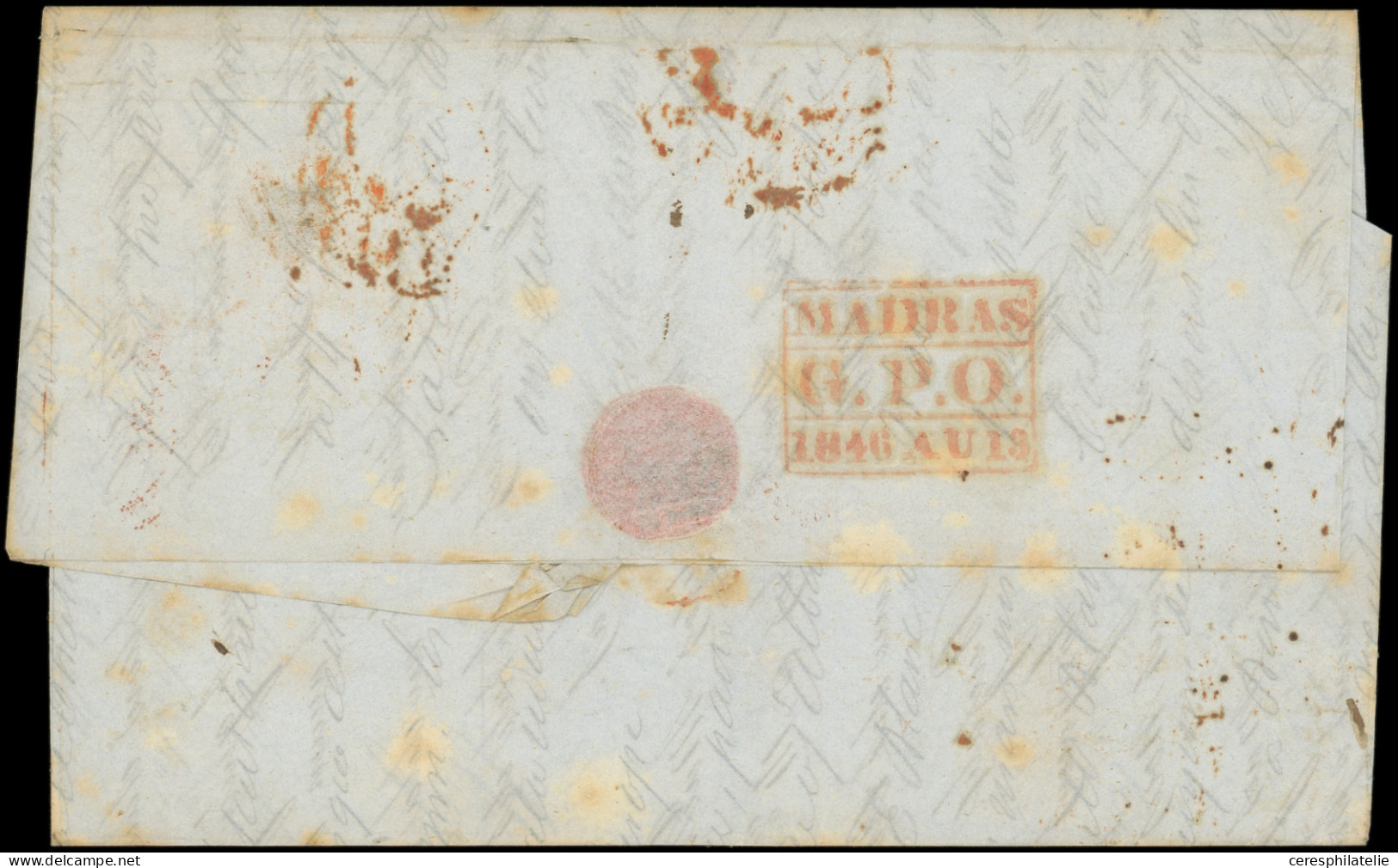 Let INDE Cachet PONDICHERY 1846 August 11 Et INDIA PAID, Passage MADRAS S. LAC Pour Marseille, TB - Autres & Non Classés