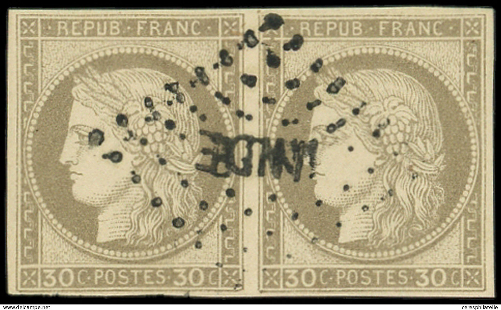 INDE CG N°20 : 30c. Brun, PAIRE Obl. Losange INDE, Superbe, Signé - Otros & Sin Clasificación