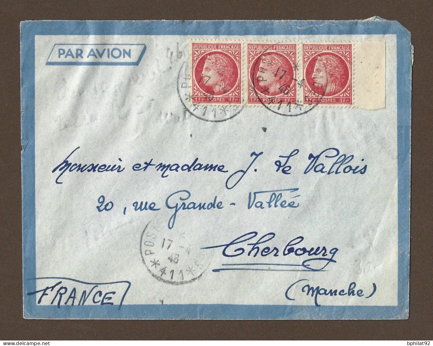 !!! INDOCHINE, LETTRE PAR AVION DE HANOÏ, TONKIN POUR LA FRANCE DE 1946, CACHET POSTE AUX ARMÉES 411 - Poste Aérienne