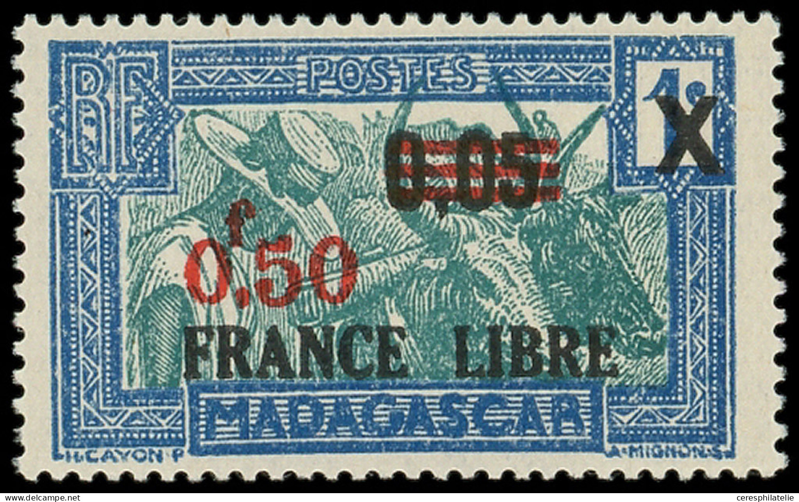 ** MADAGASCAR 241c : 0f50 Sur 0,05 Sur 1c. Bleu Clair Et Vert-bleu, TB - Autres & Non Classés