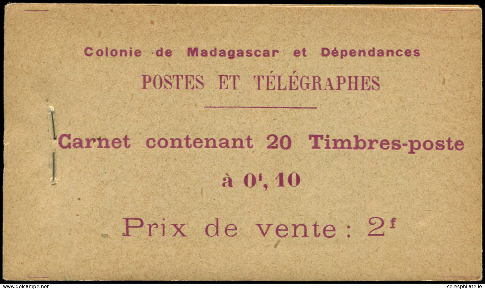 MADAGASCAR Carnet C133 : 10c. Brun Et Violet, Carnet De 20, TB - Autres & Non Classés