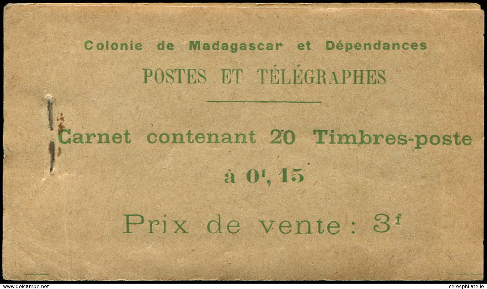 MADAGASCAR Carnet C156 : 15c. Vert Et Olive, Lég. Jauni Par Endroits, TB - Autres & Non Classés