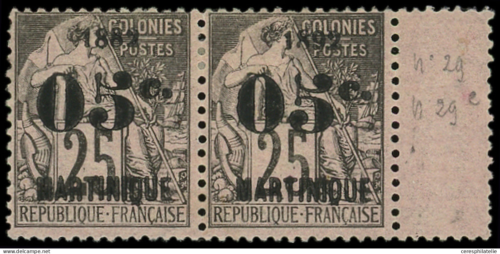 * MARTINIQUE 30ba : 05c. Sur 25c. Noir Sur Rose, 1882 Au Lieu De 1892 Tenant à Normal Bdf, TB. C - Autres & Non Classés