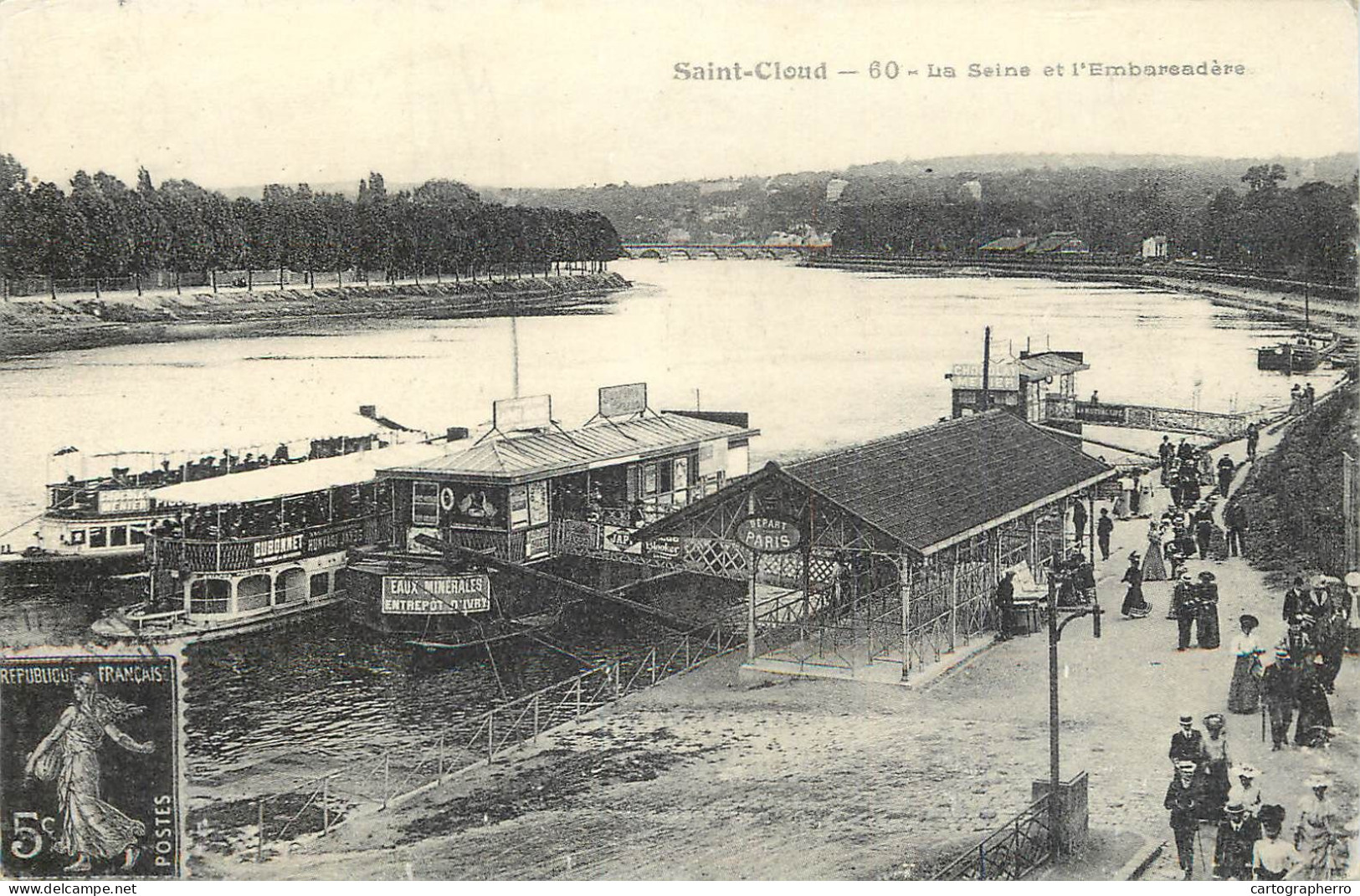 History Nostalgia Repro Postcard Saint Cloud La Seine Et L'embarcadere - Histoire