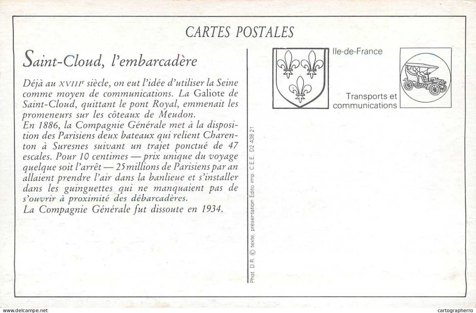 History Nostalgia Repro Postcard Saint Cloud La Seine Et L'embarcadere - Histoire