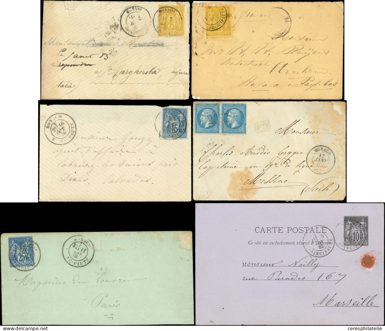 Let MONACO Lot De 18 MP Et 6 Lettres Affr. France Avec Obl. De Monaco, B/TB - Marcophilie