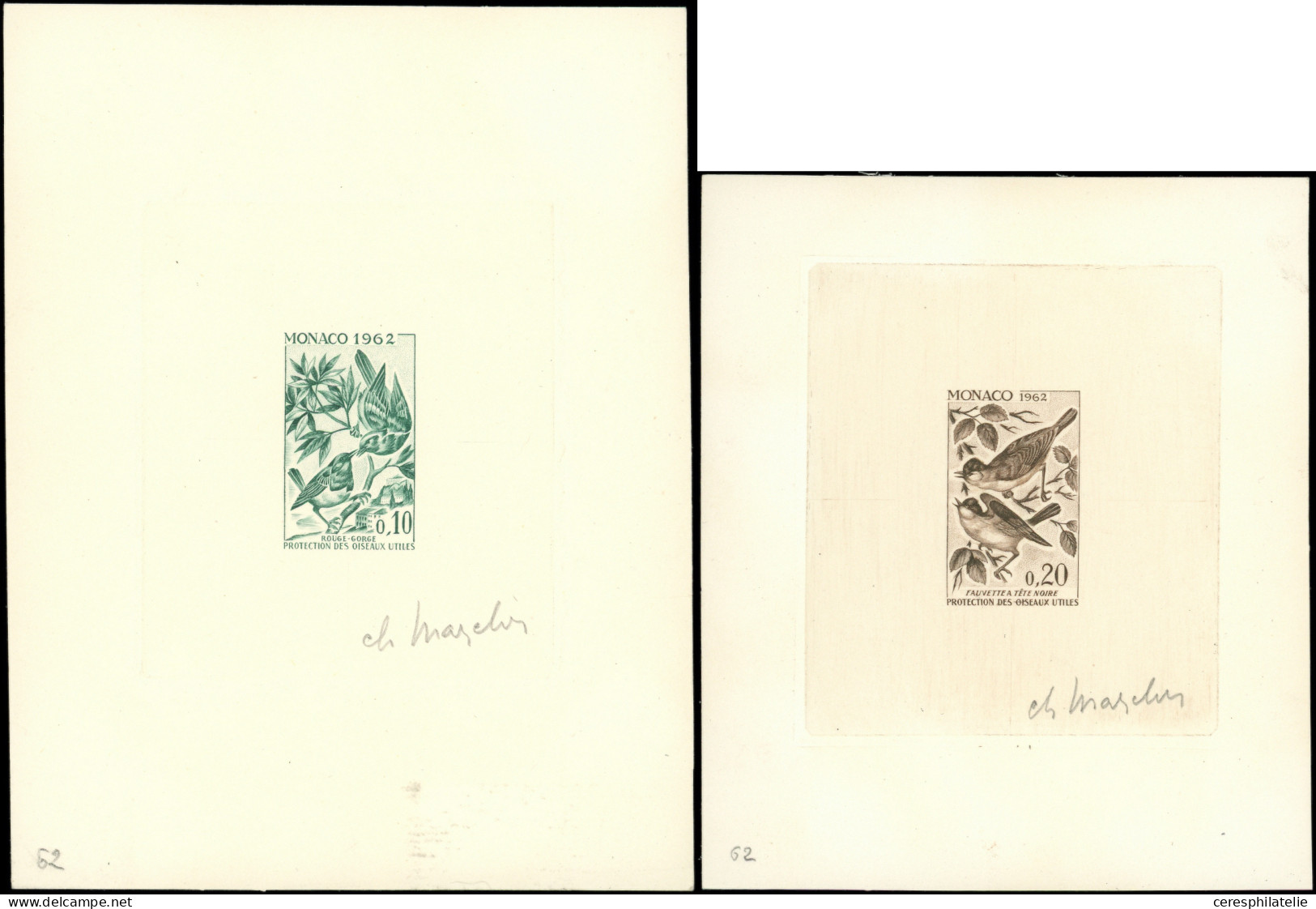 MONACO 582 Et 584 : Oiseaux, 2 épreuves D'artiste Signées, TB - Gebraucht