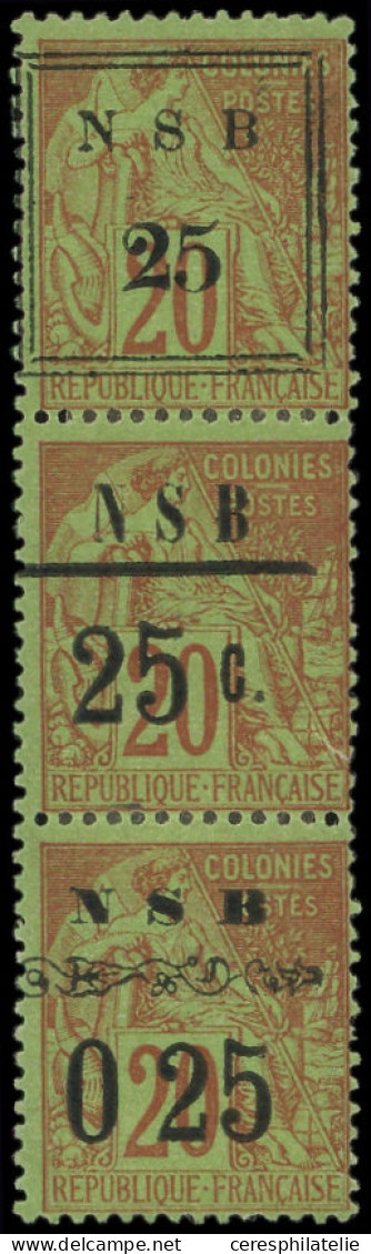 * NOSSI-BE 12b : 25 Sur 20c. Brique Sur Vert, BANDE Des 3 TYPES Se Tenant, Ch. De Consolidation, R Et TB. C, Cote Et N°  - Other & Unclassified