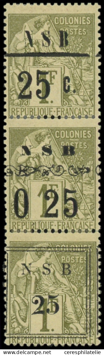 * NOSSI-BE 18b : 25c. Sur 1f. Olive, BANDE Des 3 TYPES Se Tenant, Ch. De Consolidation, R Et TB, Cote Et N° Maury - Sonstige & Ohne Zuordnung